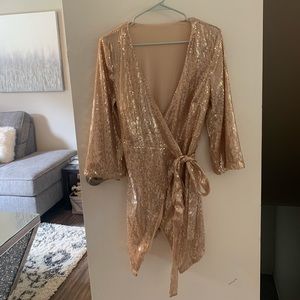 Shein Gold Sparkle wrap NYE dress